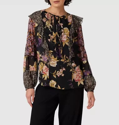 Lauren Ralph Lauren Women's Black Floral Ruffle Trim Georgette Blouse | Lauren Ralph Lauren In Lebanon