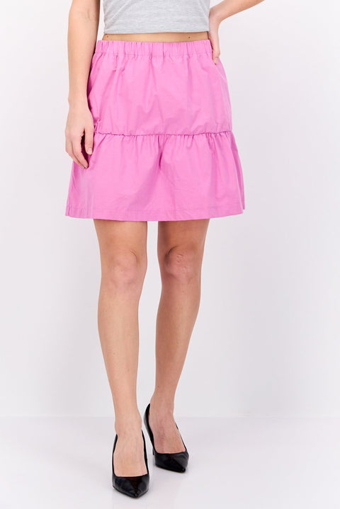 Hippie Rose Women's Pink Elasticized-Waist Poplin Tiered Mini Skirt | Hippie Rose In Lebanon
