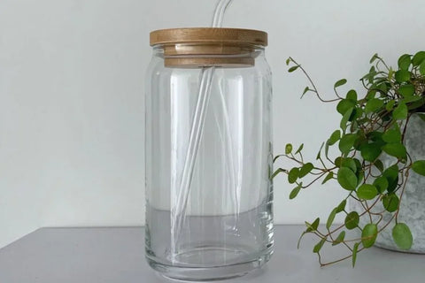 Hinox Transparent Glass Cup With Bamboo Lid & Glass Straw A-17 | Hinox In Lebanon