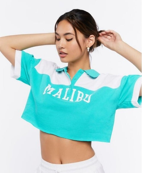 Forever 21 Women's Green & White Striped Cropped T-Shirt | Forever 21 In Lebanon