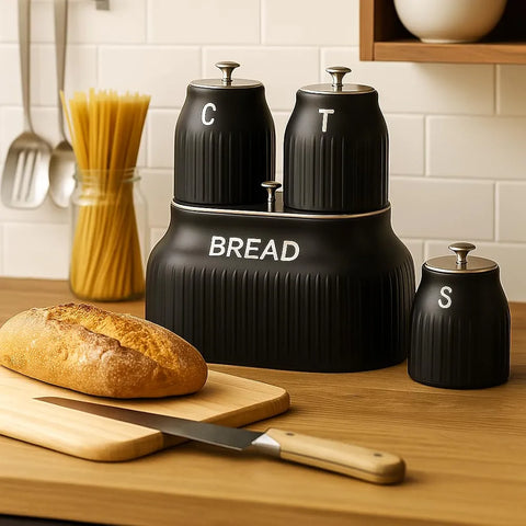 Prokious Black Galvanized Iron Pack Of 4 Bread Box & Canister Set LM25-5363 | Prokious In Lebanon