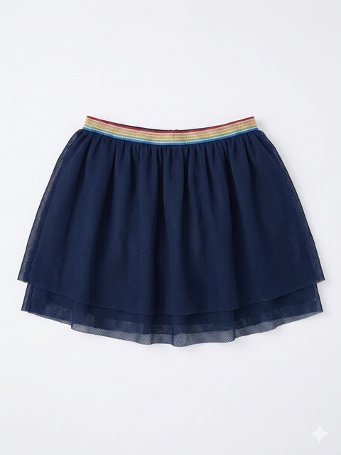 Top Top Girl's Navy Blue Mesh Tutu Skirt with Glitter Rainbow Elastic Waistband|Top Top In Lebanon