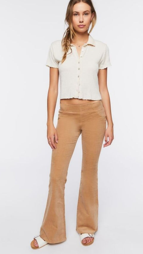 Forever 21 Women's Tan Velvet Boot Cut Pant | Forever 21 In Lebanon