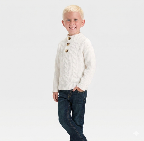 Cat & Jack Baby Boy's White Knitted Long Sleeve Sweater|Cat & Jack In Lebanon