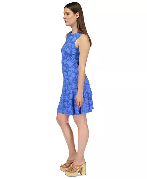 Michael Kors Women's Blue Sleeveless Floral Flounce Dress | Michael Kors In Lebanon