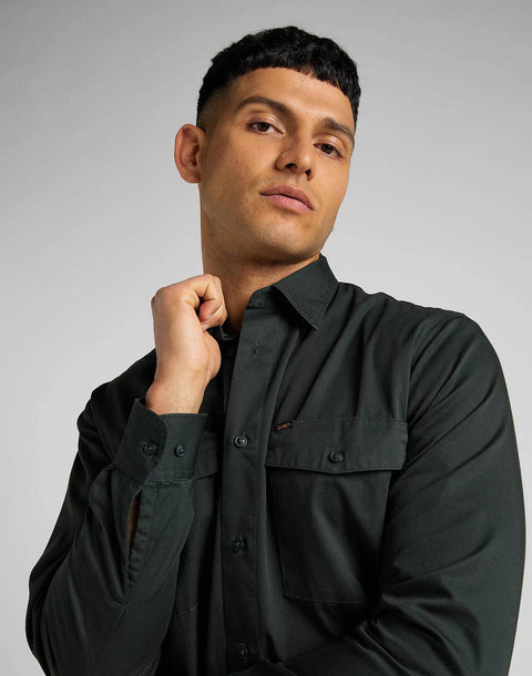 Leesures By Lee Men's Dark Olive Green LS Chetopa Shirt | Lee in Lebanon