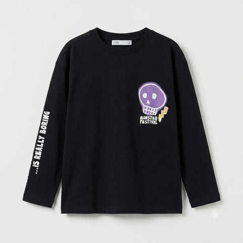 Zara Girl's Black Casual Graphic Streetwear Blouse|Zara In Lebanon