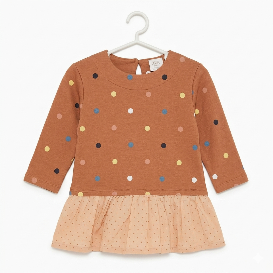 Zara Baby Girl's Brown Polka Dot Peplum Dress|Zara In Lebanon