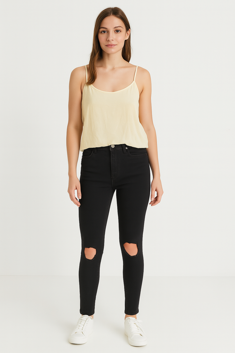 Mango Women's Black High Rise Ripped Jeans | Mango In Lebanon
