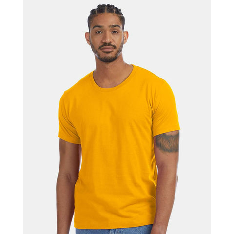Man wearing a yellow t-shirt on a white background
