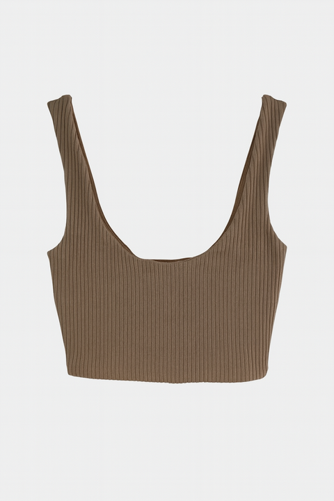 Forever 21 Women’s Brown Ribbed Round Neck Sleeveless Crop Top  |Forever 21 In Lebanon