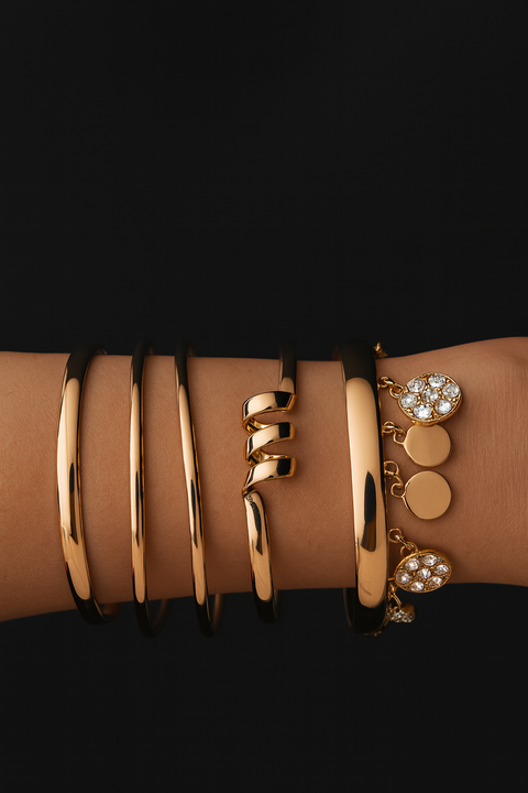 Fash Women's Gold 14K Plated Multiple Layered Stackable Bangle Set Of 5 Bracelets | Fash In Lebanon