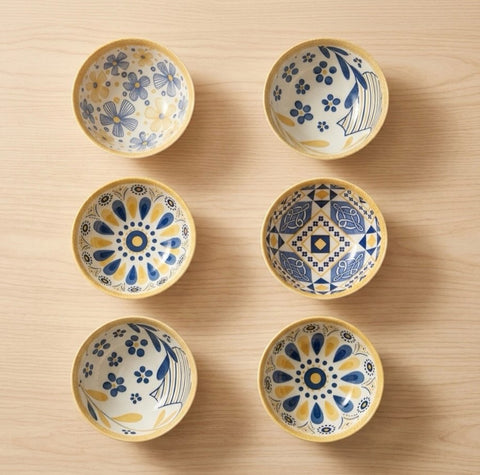 Hinox Blue & Mustard Pack Of 6 Serving Bowls A-11 | Hinox In Lebanon