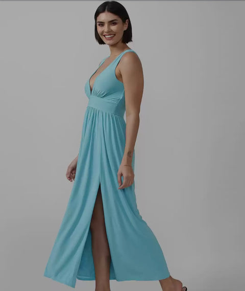 Forever 21 Women's Light Blue Double High Split Maxi Dress |Forever 21 In Lebanon