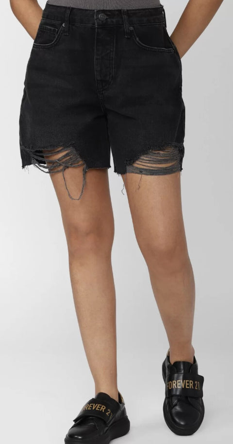 Forever 21 Women's Black Ripped Denim Short | Forever 21 In Lebanon