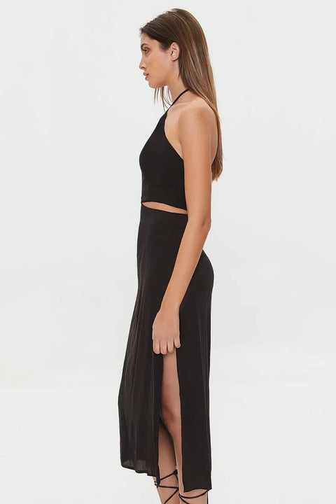 Forever 21 Women's Black Halter Neck Cut Out Midi Dress | Forever 21 In Lebanon