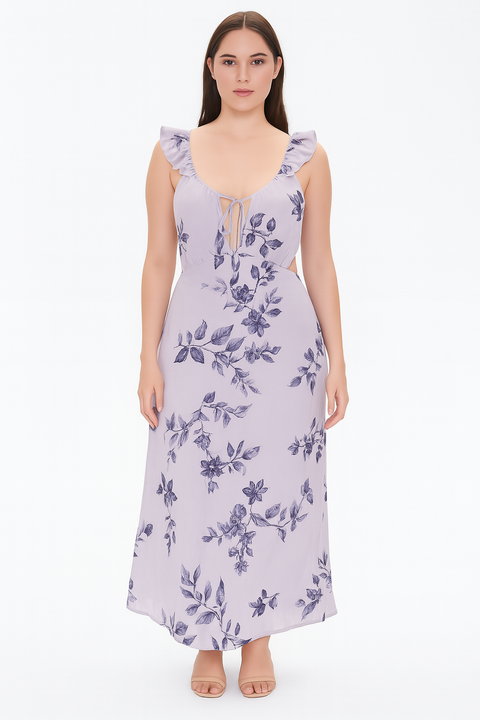 Forever 21 Women's Purple Floral Printed Open Back Sleeveless Dress |Forever 21 In Lebanon