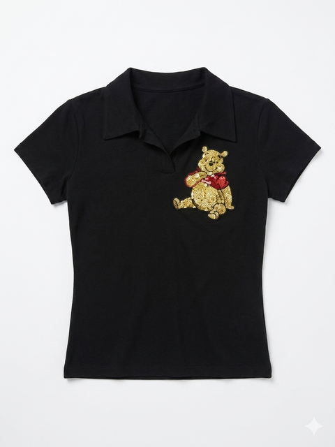 Disney Girl's Black Winnie the Pooh Sequin Polo T-Shirt|Disney In Lebanon