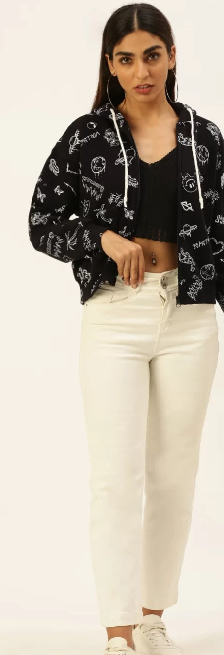 Forever 21 Women's Black Printed Airwalk Hooded Jacket | Forever 21 In Lebanon