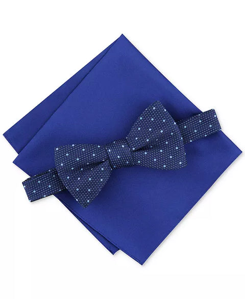 Alfani Men's Navy Geo-Pattern Bow Tie & Solid Pocket Square Set | Alfani In Lebanon