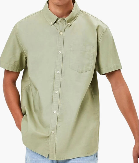 Forever 21 Men's Khaki Green Short Sleeve Button Down Shirt | Forever 21 In Lebanon