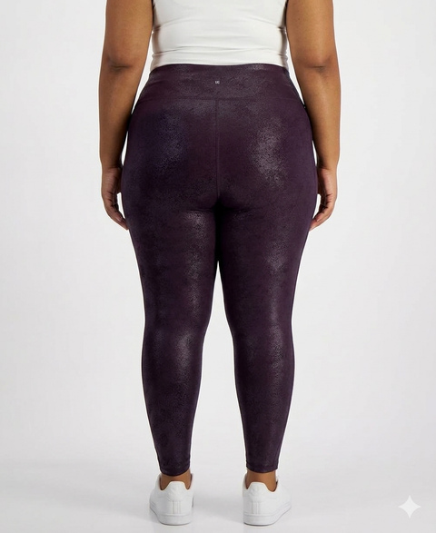 Id Ideology Women's Deep Plum Plus Size Metallic Leggings | Id Ideology In Lebanon