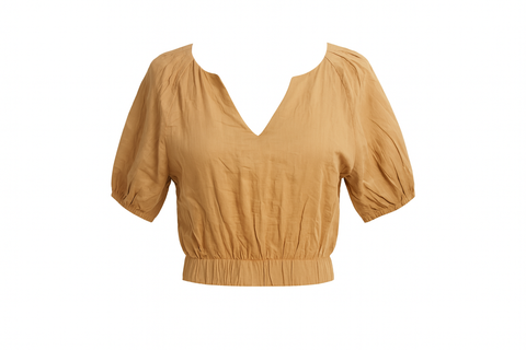Forever 21 Women's Tan V-Neck Back Tie Short Sleeve Crop Top | Forever 21 In Lebanon