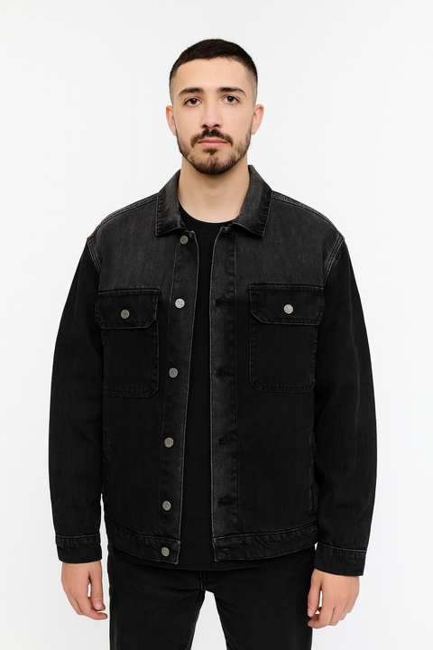 Forever 21 Men's Washed Black Button Denim Jacket | Forever 21 In Lebanon