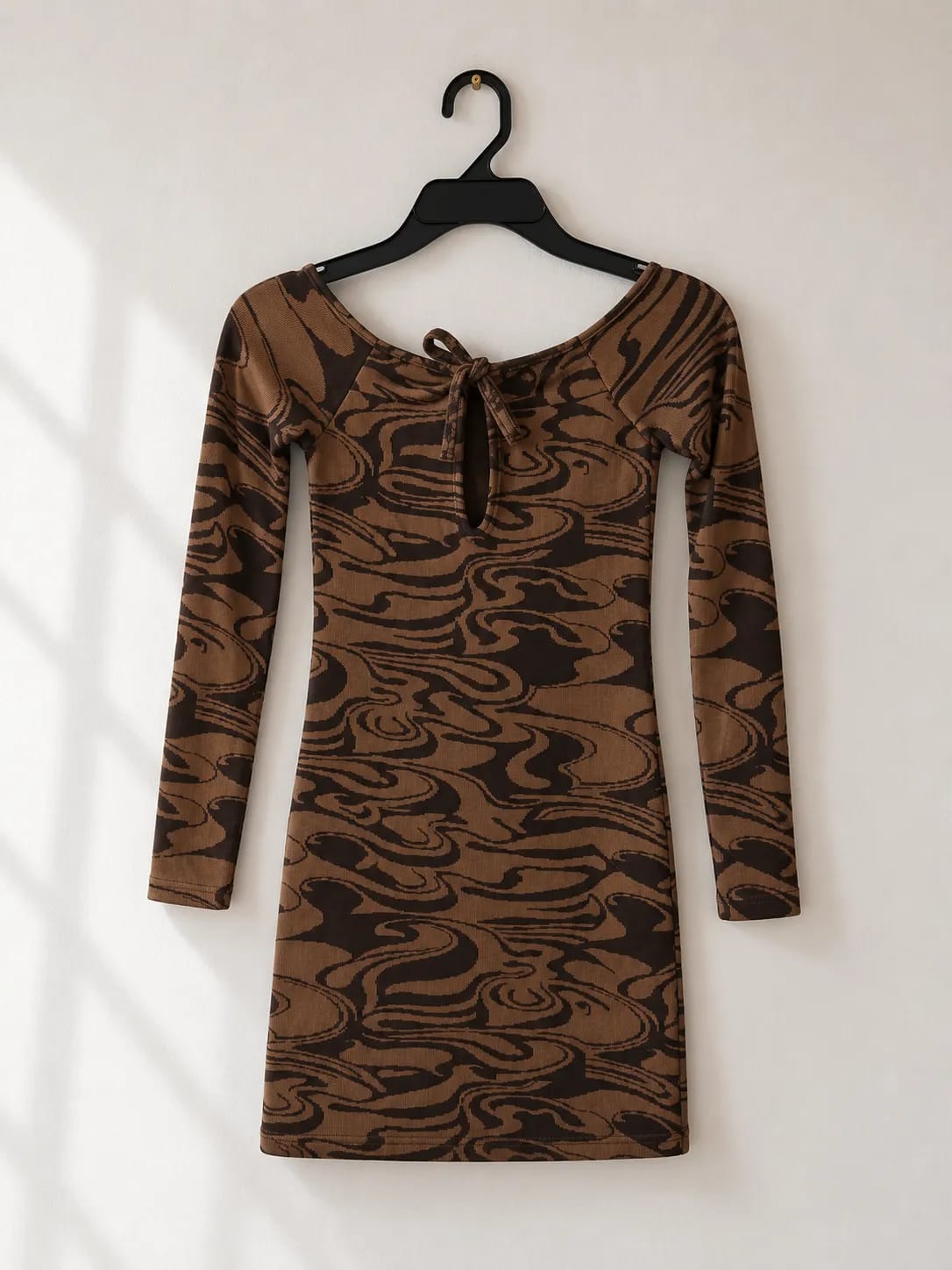 Pull & Bear Women's Brown Ribbed Knit Long Sleeve Mini Dress|Pull & Bear In Lebanon