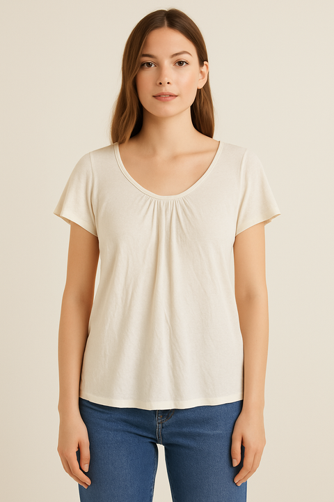 Mango Women's Off White V-Back T-Shirt |Mango In Lebanon