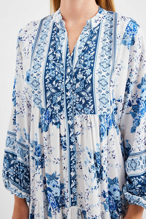 Big Dart Women's White & Blue Floral Long Sleeve Maxi Dress | Big Dart In Lebanon