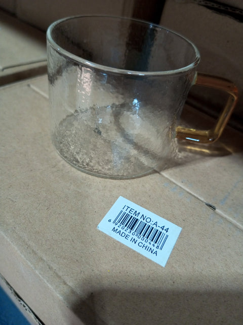 SD Pyrex Frosted Glass Coffee Cups Set With Gold Handle 6pcs  / A-44