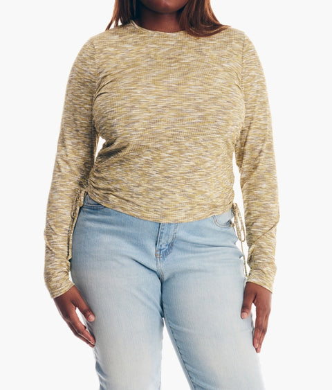 Forever 21 Women's Green Tie Side Long Sleeve Ruched Blouse |Forever 21 In Lebanon