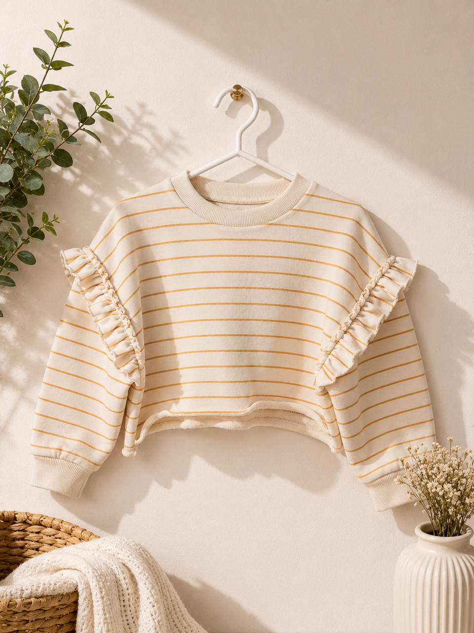 Zara Girl's Cream & Orange Striped Sweatshirt | Zara In Lebanon