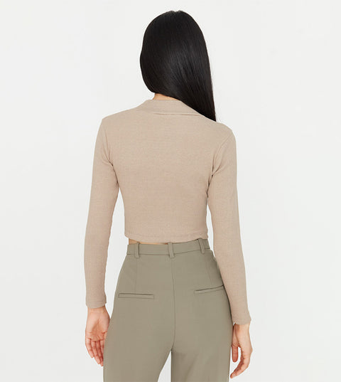Forever 21 Women's Beige Cut-Out Turtle Neck Long Sleeve Blouse | Forever 21 In Lebanon