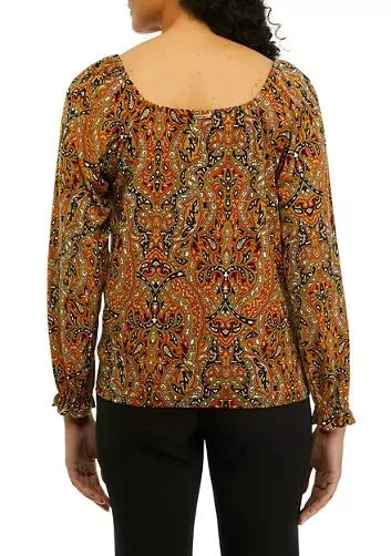 Michael Kors Women's Long Sleeve Paisley Ruched Knit Blouse | Michael Kors In Lebanon