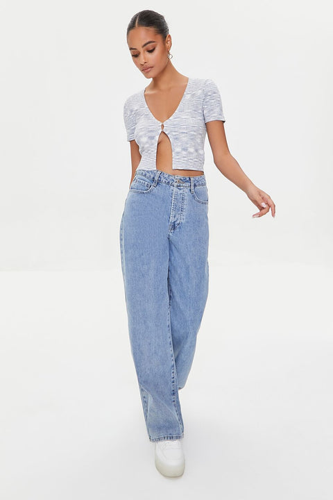 Forever 21 Women's Grey & White V-Neck Short Sleeve Crop Top | Forever 21 In Lebanon