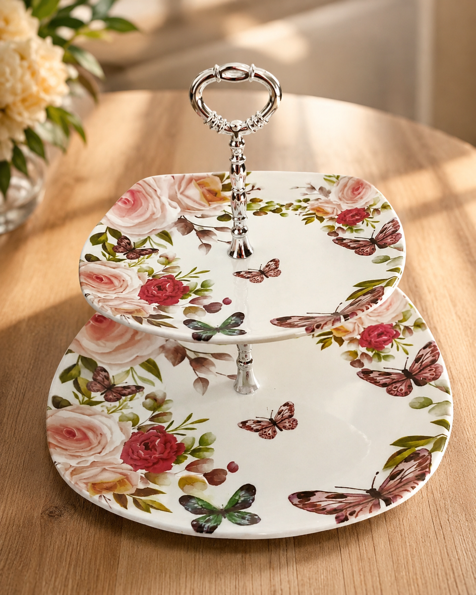 Vns Collection White Printed 2 Tiered Cookie Stand | Vns Collection In Lebanon
