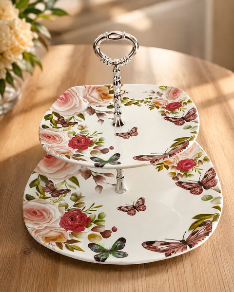 Vns Collection White Printed 2 Tiered Cookie Stand | Vns Collection In Lebanon