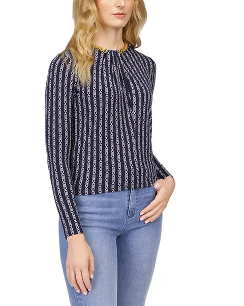 Michael Kors Women's Navy Blue Long-Sleeve Blouse | Michael Kors In Lebanon