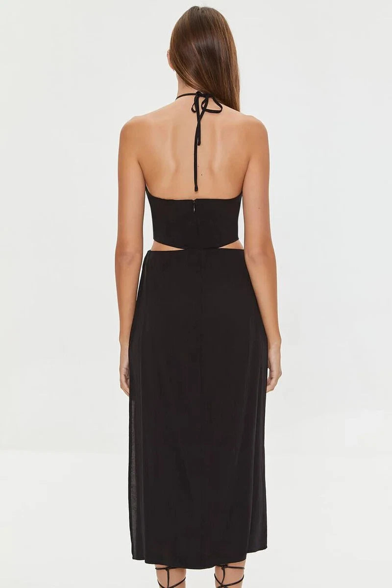 Forever 21 Women's Black Halter Neck Cut Out Midi Dress | Forever 21 In Lebanon