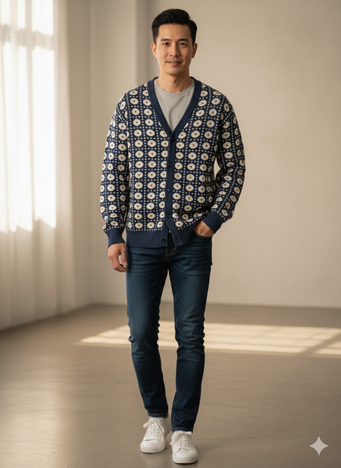 Redefined Rebel Men's Multicolor Pattern Knit Cardigan | Redefined Rebel In Lebanon