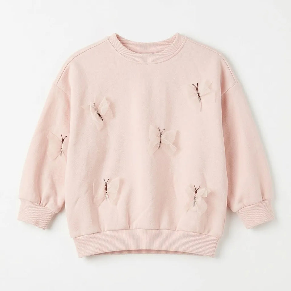 Zara Girl's Dusty Rose 3D Butterflies Detail Pullover Sweatshirt|Zara in Lebanon