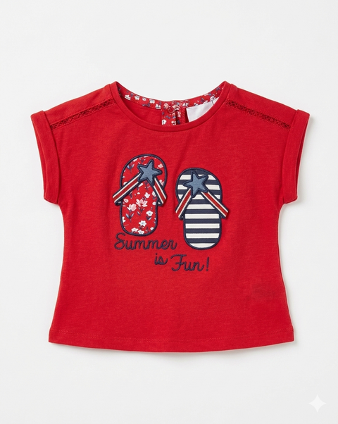 Charanga Baby Girl's Red "Summer is Fun!"  - Flip Flop Patchwork Graphic T-Shirt|Charanga In Lebanon