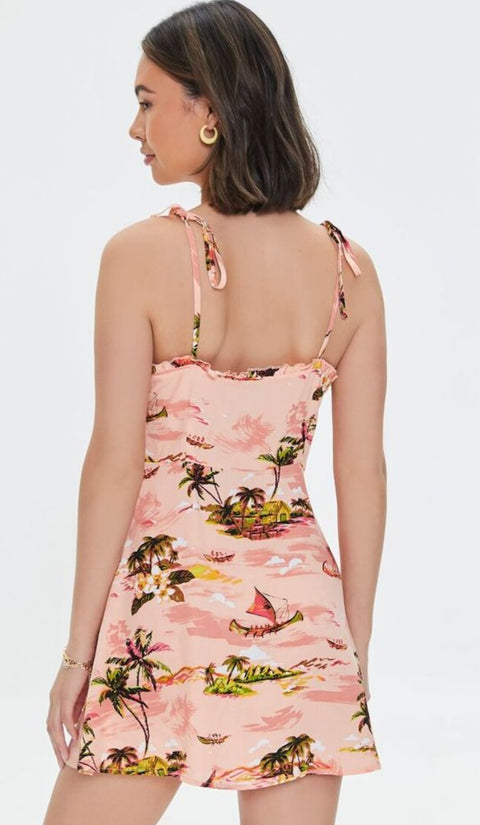 Forever 21 Women's Peach Printed Sleeveless Button Mini Dress | Forever 21 In Lebanon