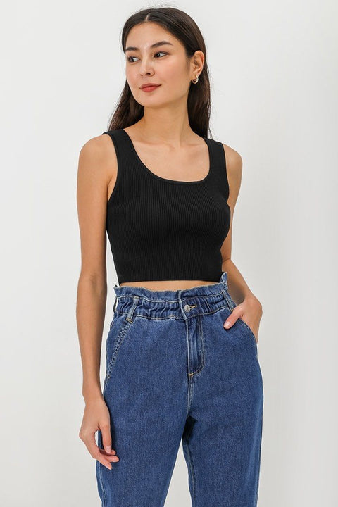 Forever 21 Women's Black Ribbed Round Neck Sleeveless Crop Top | Forever 21 In Lebanon