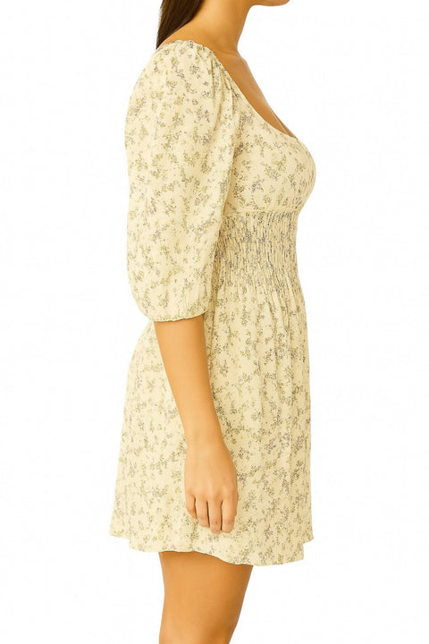 Forever 21 Women's Beige Floral 3/4 Sleeves Mini Dress |Forever 21 In Lebanon