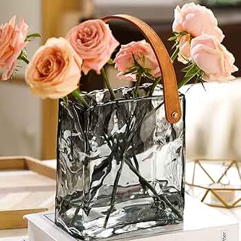 Hinox Handbag Shape Glass Vase With Leather Handle DO-13 | Hinox In Lebanon