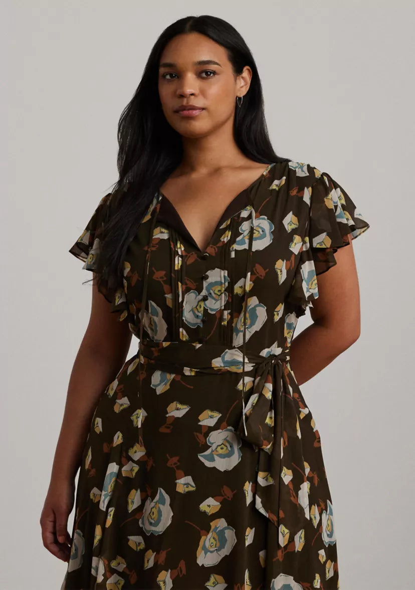 Lauren Ralph Lauren Women's Brown Floral Plus Size Wrap Dress | Lauren Ralph Lauren In Lebanon