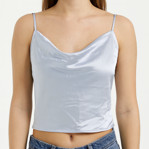 Forever 21 Women's Light Gray Satin Sleeveless Crop Top |Forever 21 In Lebanon